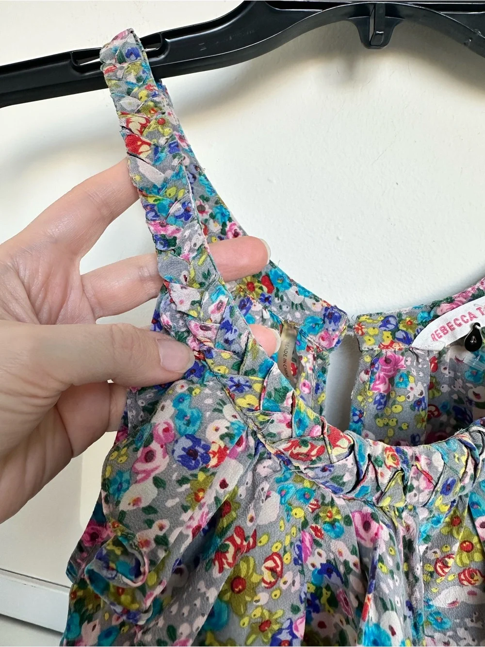 Rebecca Taylor ($250) 100% silk Ruffle Multicolour Floral Boho Tank Blouse Sz 4 - Picture 5 of 16